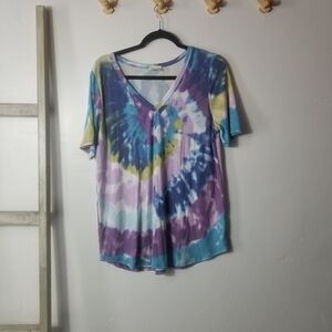 NWOT BIBI WOMEN'S V-NECK TIE DYE BLOUSE SIZE LARGE